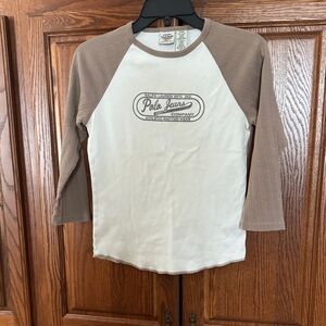 Polo by Ralph Lauren Women’s Brown and White baseball style long sleeve tee
